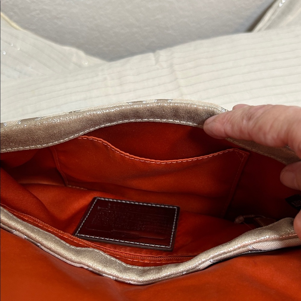 Coach Beige and silver sparkle  Signature Shoulder Bag - Picture 9 of 13